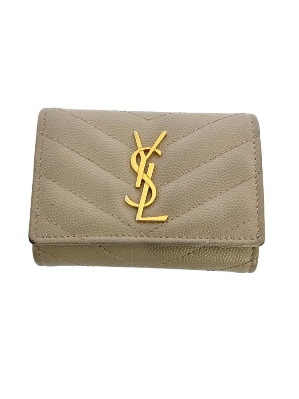 SAINT LAURENT Key Case Wallet Leather Beige Cream